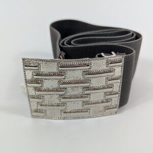 Vintage The Shell Game Gray Stretch Belt Silver Textured Buckle